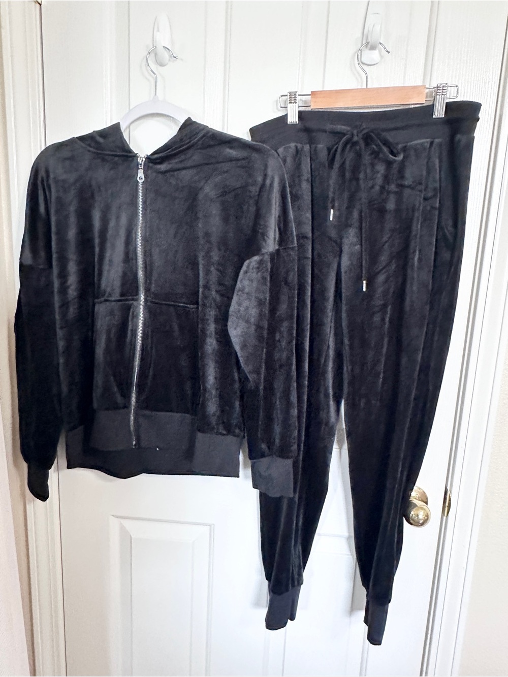 Felina Black Plush Zip Hoodie and Joggers Set